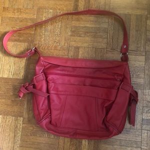 Large red genuine leather handbag purse shoulder